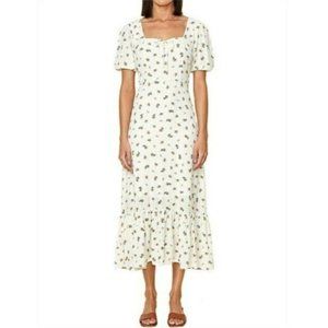 Faithfull White Gabriela Short Sleeve Red Floral Midi Dress